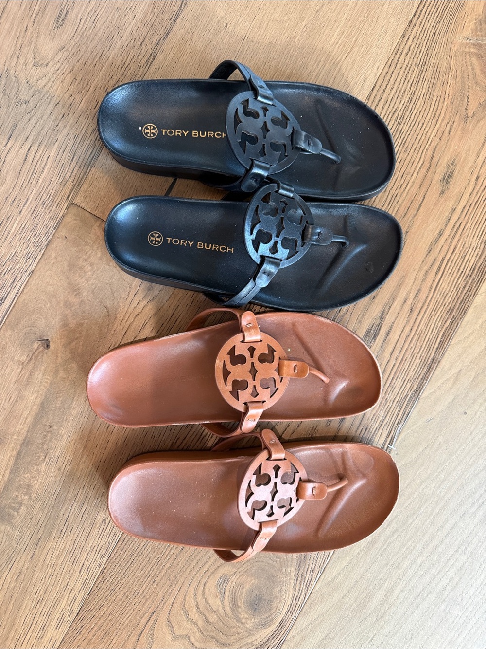Tory Burch Miller Thong Sandals — Black & Brown